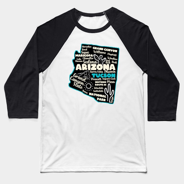 Tucson Arizona map  Arizona tourism Tucson AZ Baseball T-Shirt by BoogieCreates